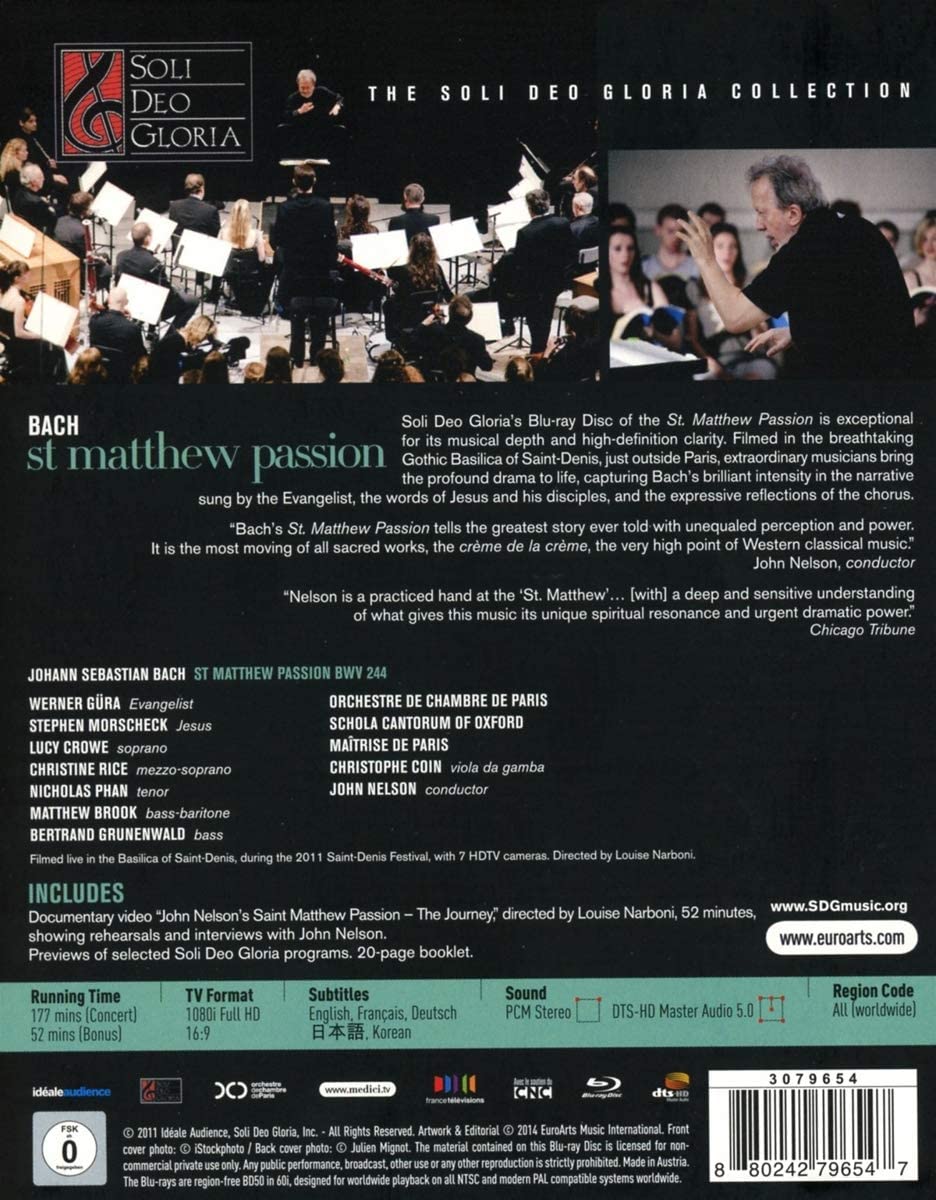 Bach: Matthäus-Passion [John Nelson, James Burton, Patrick Marco] [Blu-ray]