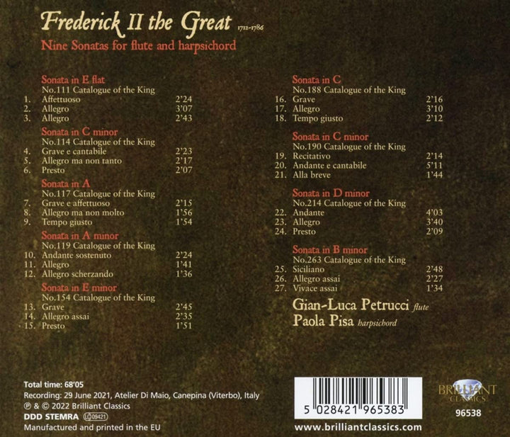 Friedrich der Große: Neun Sonaten für Flöte und Cembalo [Audio-CD]