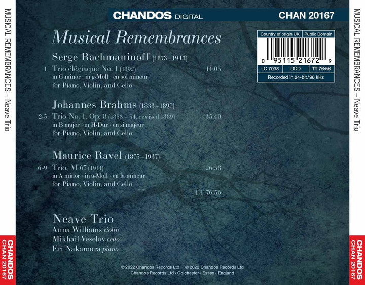 Musikalische Erinnerungen [Neave Trio] [Chandos: CHAN 20167] [Audio CD]