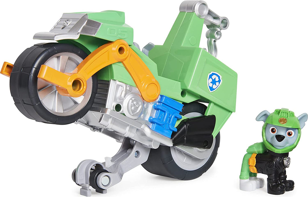 PAW Patrol Moto Pups Rocky's Deluxe-Rückziehmotorradfahrzeug mit Wheelie Fe