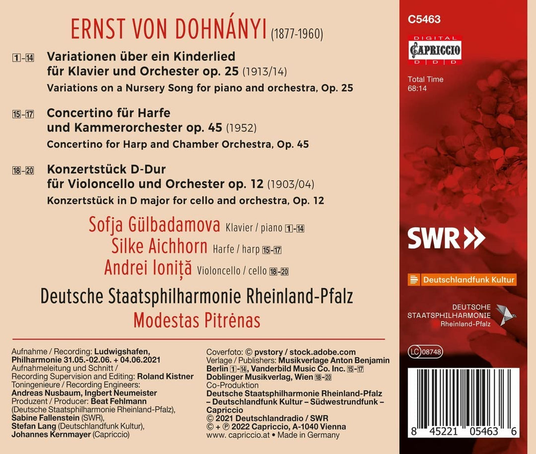 Dohnanyi: Concertos [Sofja Gülbadamova; Silke Aichhorn; Andrei Ioniţă; Deutsche Staatsphilharmonie Rheinland-Pfalz; Modestas Pitrėnas] [Capriccio: C5463] [Audio CD]