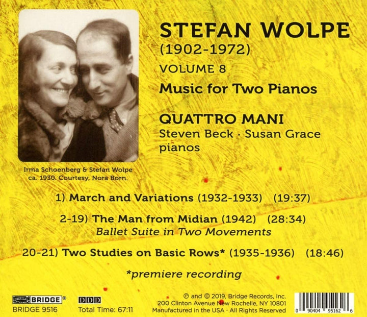 Quattro Mani: Steven Beck - Wolpe: Musik für zwei Klaviere [Quattro Mani: Steven Beck; Susan Grace] [Bridge Records: BRIDGE 9516] [Audio CD]