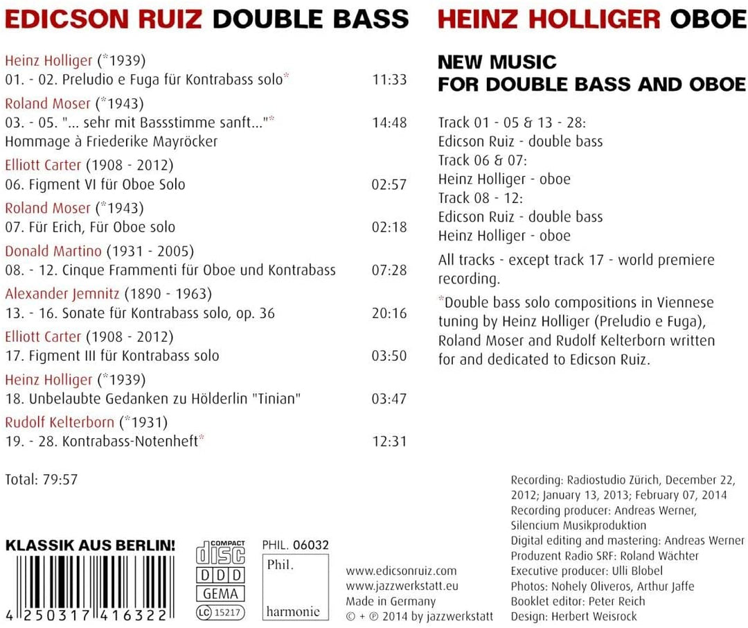 Edicson Ruiz &amp; Heinz Holliger – Neue Musik für Kontrabass und Oboe [Audio-CD]