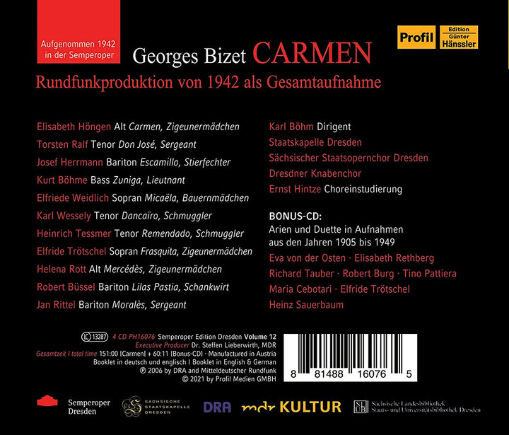 Bizet: Carmen [Elizabeth Hongen; Torsten Ralf; Josef Herrmann; Elfriede Weidlich] [Profil: PH16076] [Audio CD]