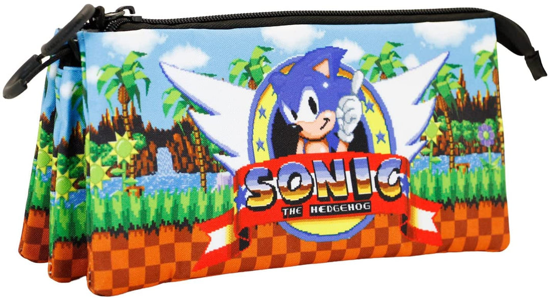 Sega-Sonic Play-Fan Triple Pencil Case, Brown