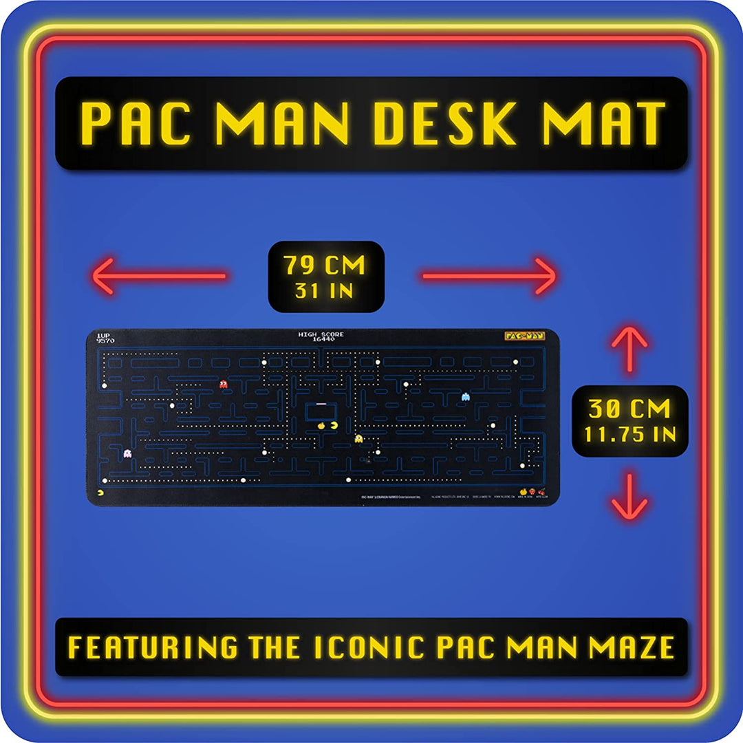 Paladone PAC MAN Retro-Schreibtischunterlage 40 cm x 80 cm, Schreibtischunterlage, Laptop-Unterlage für Büro und Zuhause, Gelb, Einheitsgröße, PP8823PM