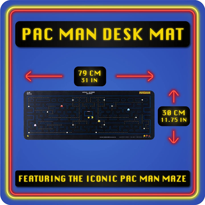 Paladone PAC MAN Retro Desk Mat 40cm x 80 cm, Office Desk Blotter Laptop Mat for Office and Home, Yellow, One Size, PP8823PM