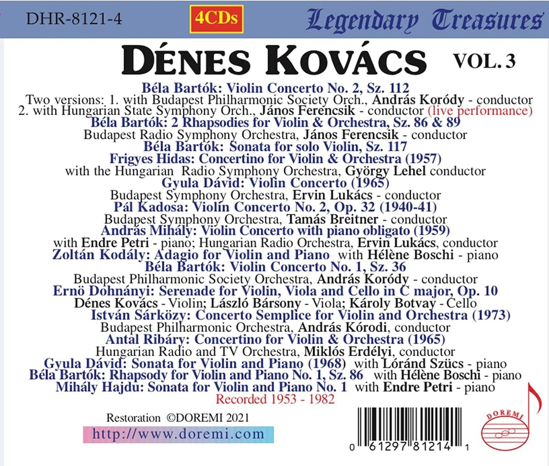 Dénes Kovács - Denes Kovacs, Vol.3 [Verschiedenes] [Doremi: DHR-8121/4] [Audio CD]