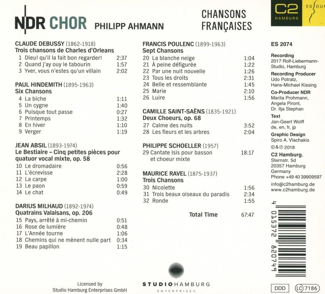 NDR Chor &amp; Philipp Ahmann – Chansons Françaises – Chormusik von Absil, Debussy, Hindem [A.udio CD]