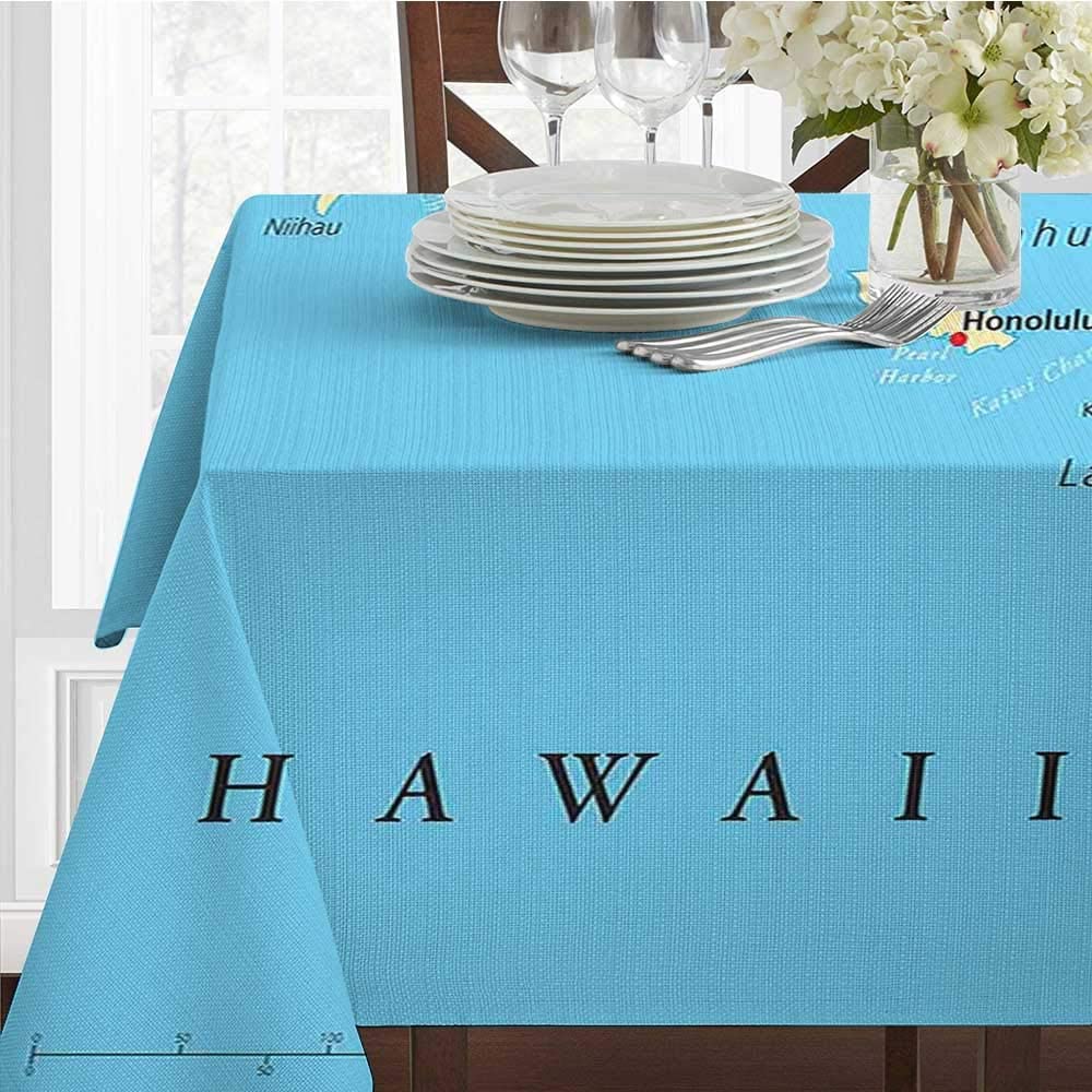 kangkaishi Hawaii-Dekorationen, wasserdicht/ölbeständig/schmutzabweisend, Tischdecke, Karte der Hawaii-Inseln mit der Hauptstadt Honolulu, Tischdecken extra lang, Ränder 152,4 x 304,8 cm