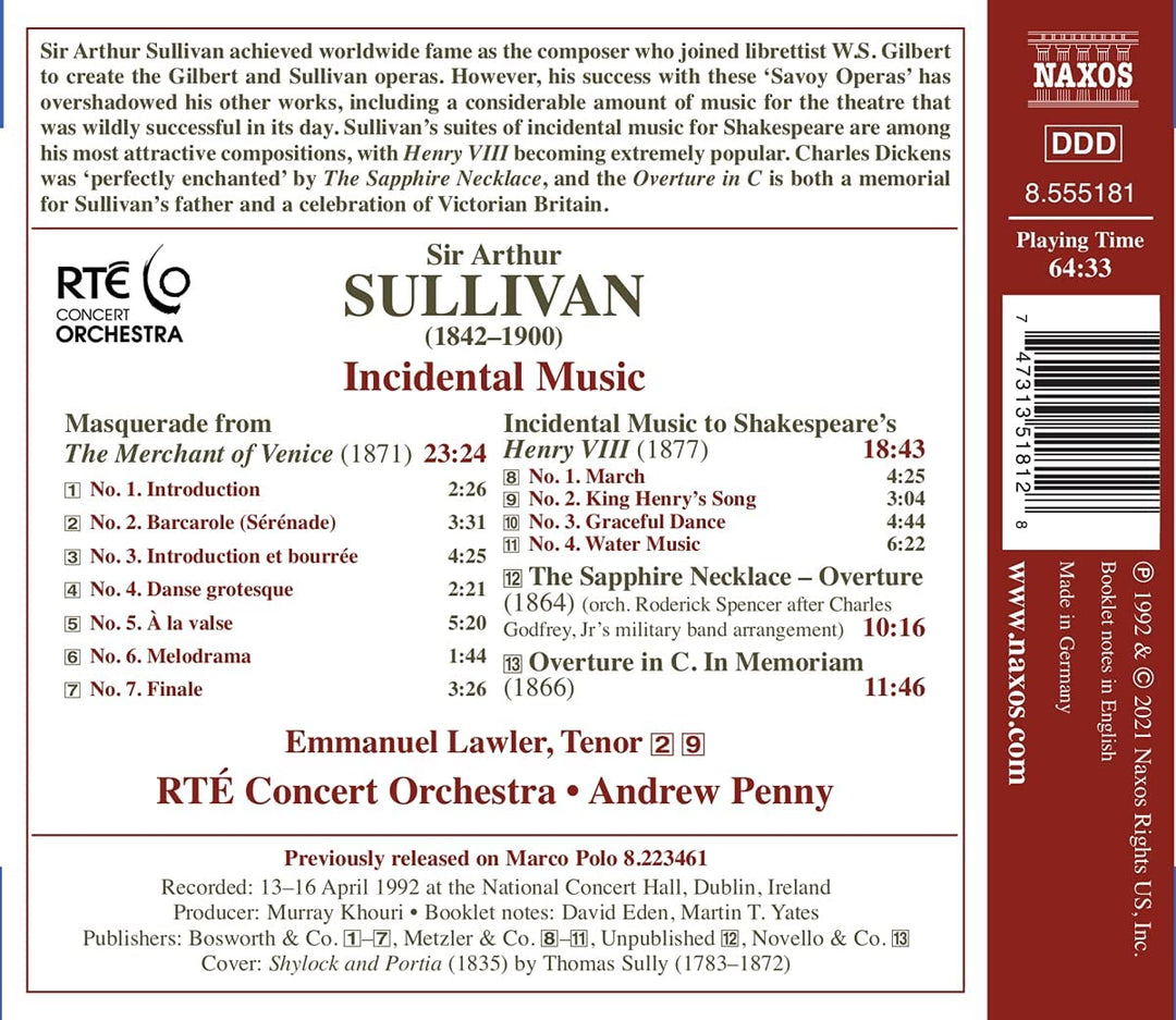 Sullivan: Bühnenmusik [Emmanuel Lawler; RT Konzertorchester; Andrew Penny [Audio-CD]