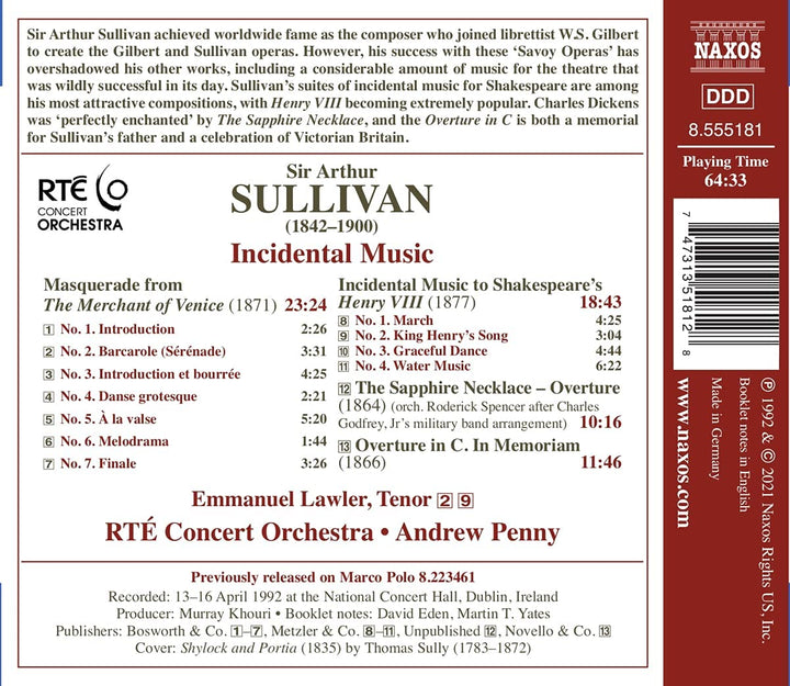 Sullivan: Bühnenmusik [Emmanuel Lawler; RT Konzertorchester; Andrew Penny [Audio-CD]