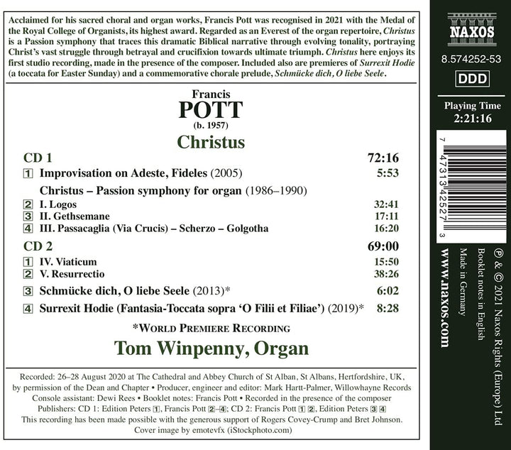 Tom Winpenny - Pott: Passion Symphony [Tom Winpenny] [Naxos: 8574252-53] [Audio CD]