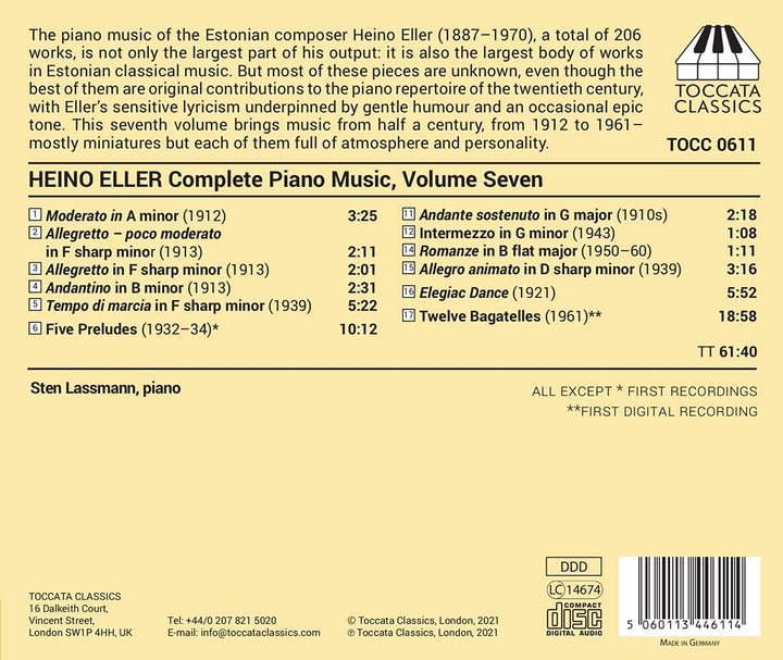 Eller: Piano Music, Vol. 7 [Sten Lassman] [Toccata Classics: TOCC 0611] [Audio CD]