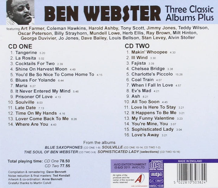 Drei klassische Alben plus [Blue Saxophones / Soulville / The Soul Of Ben Webster] - Ben Webster [Audio-CD]