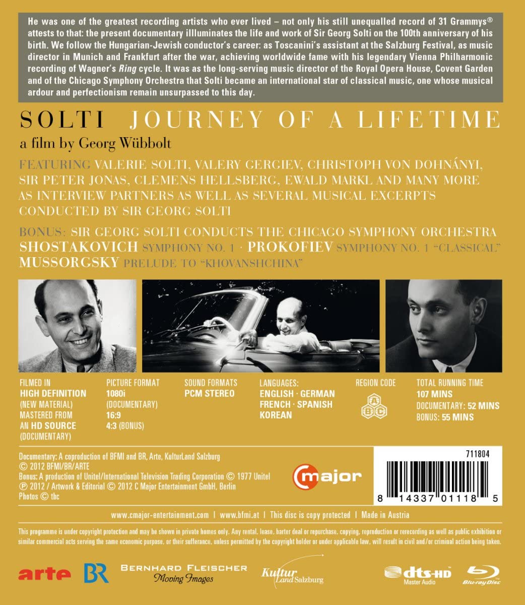 Solti: Journey Of A Lifetime (100th Anniversary Of Solti) (Chicago Symphony Orchestra/ Sir Georg Solti) (C-Dur: 711804) [2012][Region A &amp; B] [BLu-ray]