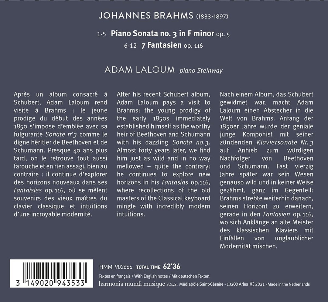 Laloum, Adam – Johannes Brahms: Klaviersonate, Op. 5/7 Fantasien, Op. 116 [Audio-CD]