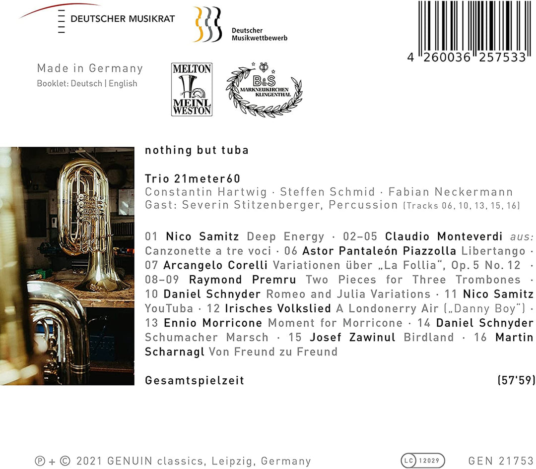 Nichts als Tuba [Constantin Hartwig; Fabian Neckermann; Steffen Schmid; Severin Stitzenberger] [Genuin Classics: GEN21753] [Audio CD]