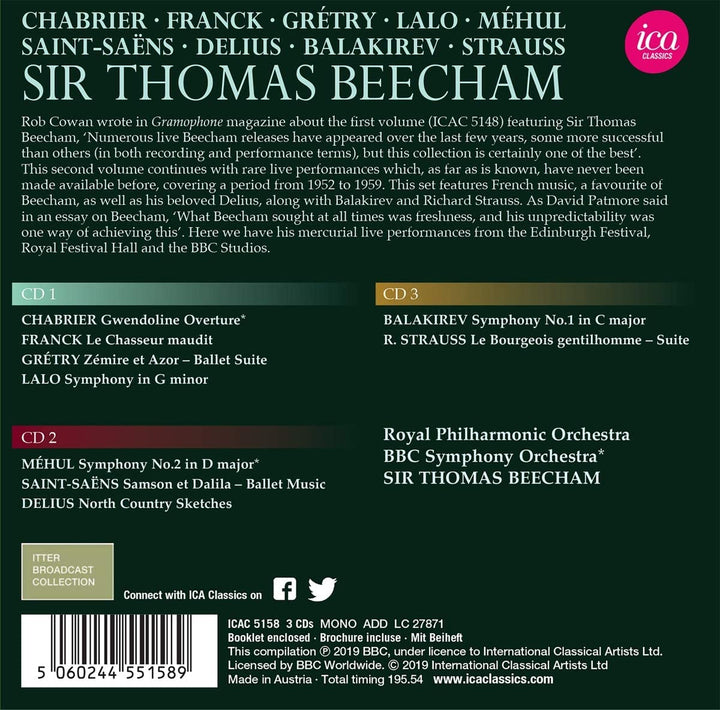 Sir Thomas Beecham, Bd. 2 [Königliches Philharmonisches Orchester; BBC Symphony Orchestra; Sir Thomas Beecham] [Ica Classics: ICAC 5158] [Audio CD]