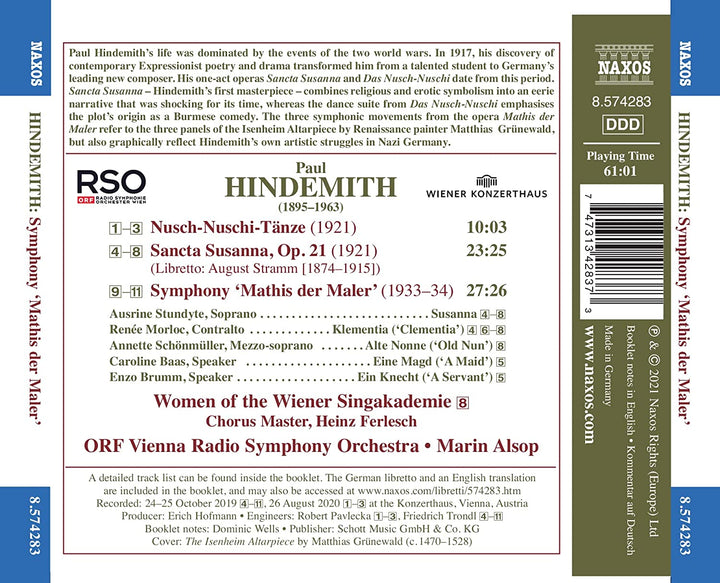 Hindemith: Mathis Der Maler [Ausrine Stundyte; Renée Morloc; ORF Radio-Symphonieorchester Wien; Marin Alsop] [Naxos: 8574283] [Audio CD]