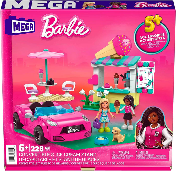 MEGA Barbie Car Building Toys Spielset, Cabrio &amp; Eisstand mit 225 Pi