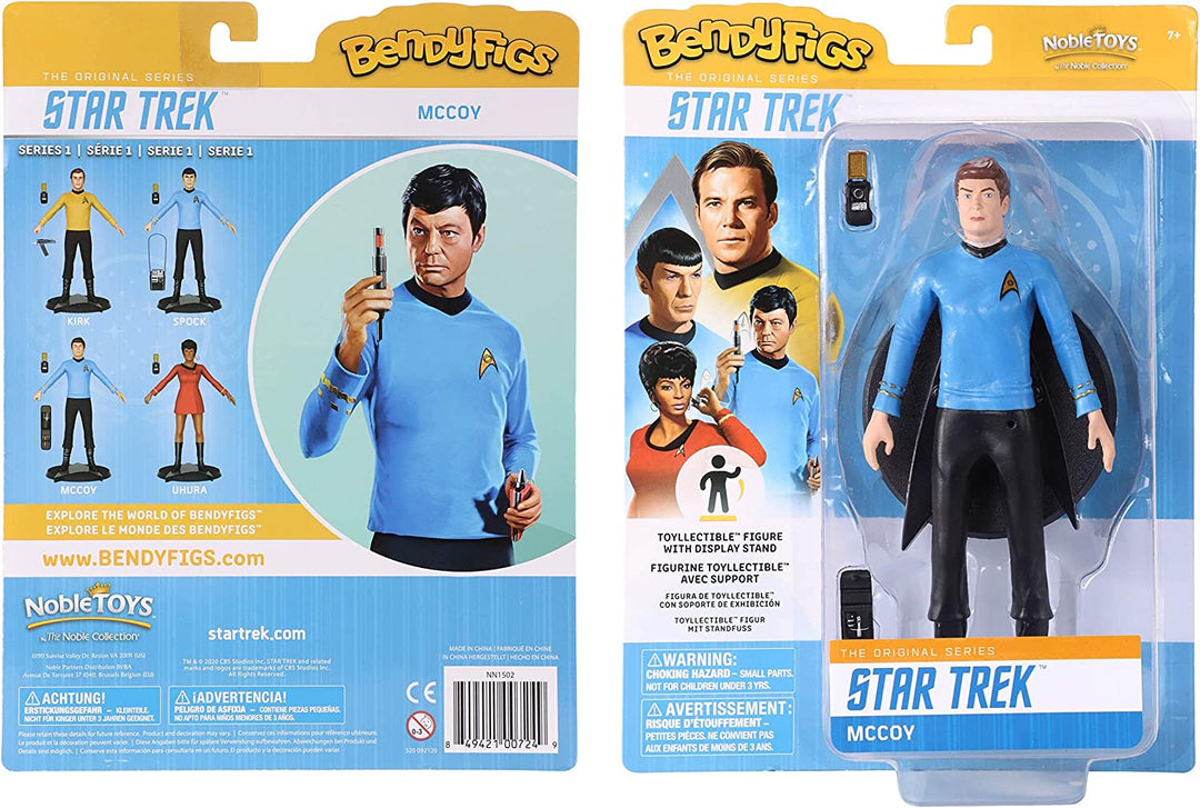 The Noble Collection Star Trek Bendyfigs Dr. McCoy – 7,5 Zoll (19 cm) Noble Toys Biegbare Figur, bewegliche Puppenfiguren zum Sammeln mit Ständer