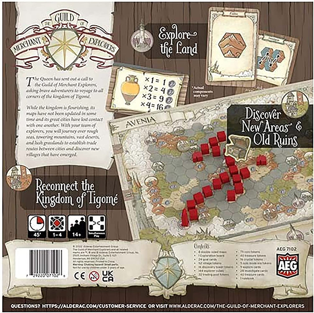 Das Brettspiel „Guild of Merchant Explorers“, „Erkunde die Welt, erstelle ein neues Set“.