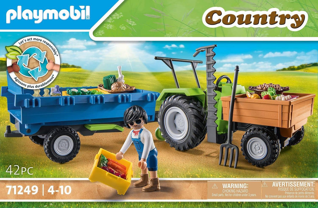 Playmobil Country 71249 Erntetraktor mit Anhänger inkl. Transportboxen, Gr