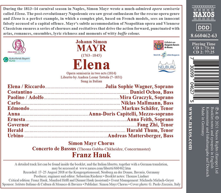 Mayr: Elena [Verschiedene] [Naxos: 8660462-63] [Audio CD]