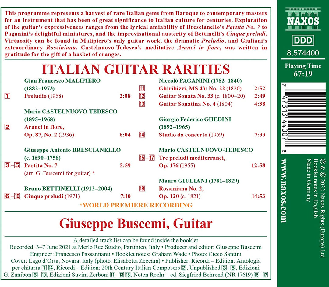 Italienische Gitarrenraritäten [Giuseppe Buscemi] [Naxos: 8574400] [Audio CD]