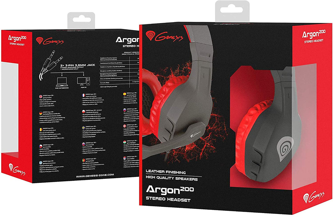 Genesis Argon Red 200 Gaming-Headset mit Mikrofon, Mini-Buchse, 3,5 mm x 2 PC, 286529