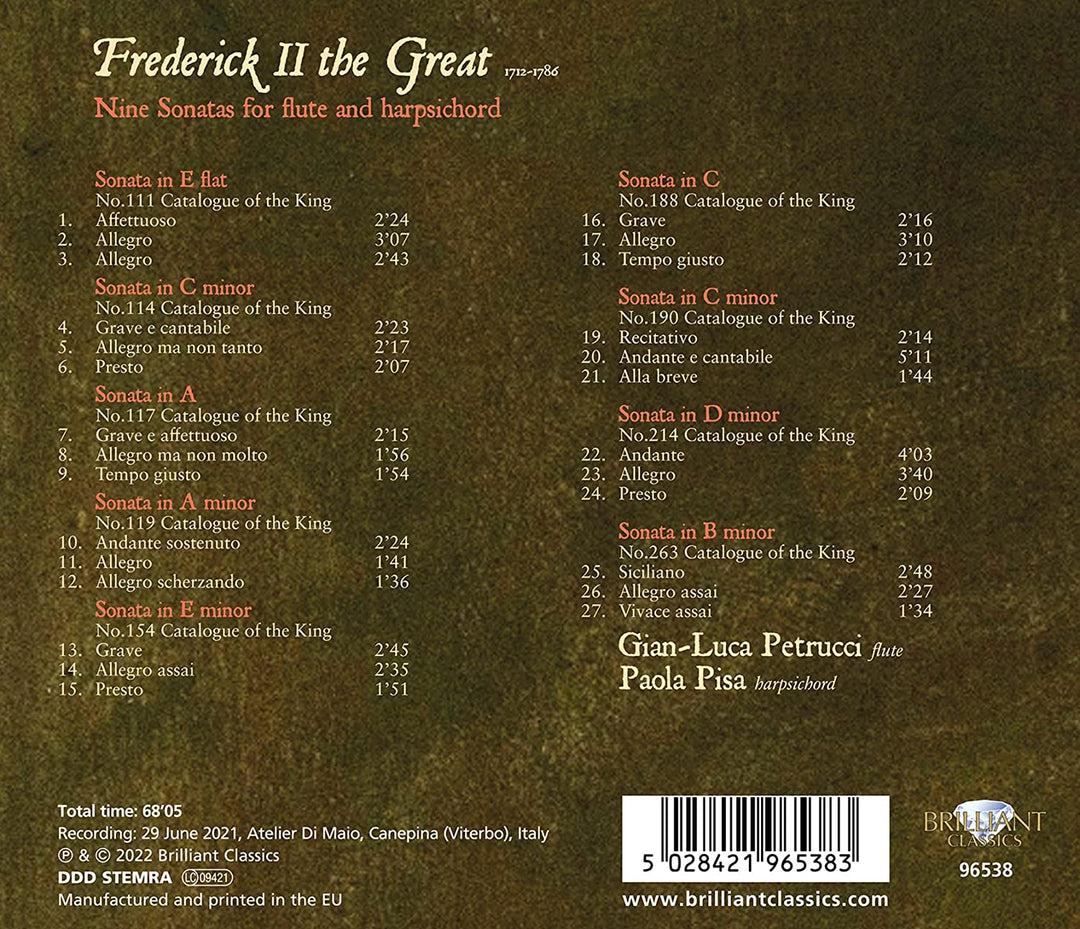 Friedrich der Große: Neun Sonaten für Flöte und Cembalo [Audio-CD]