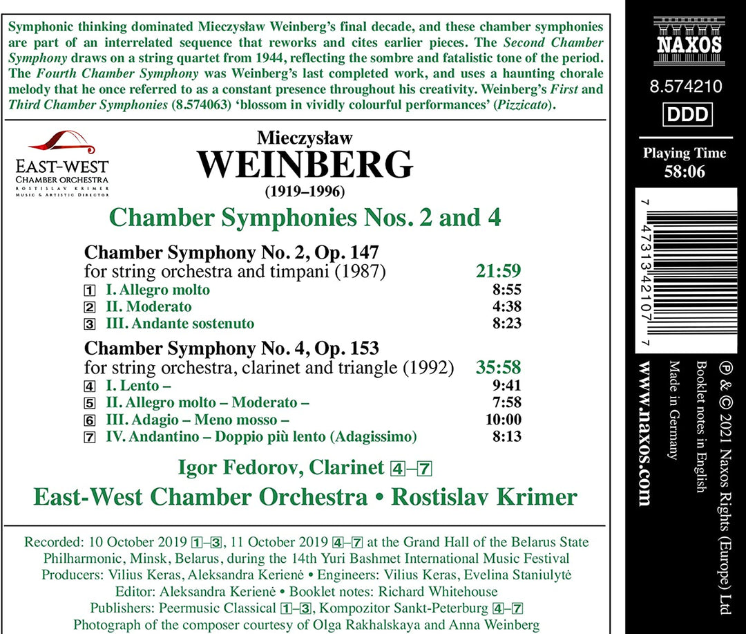 Ost-West-Kammerorchester - Weinberg: Kammersymphonien Nr. 2 und 4 [Ost-West-Kammerorchester; Rotislav Krimer] [Naxos: 8574210] [Audio CD]