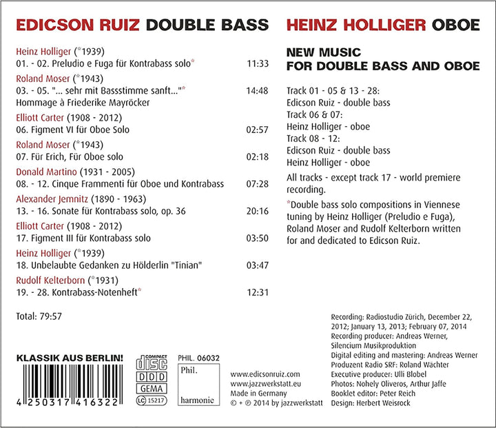 Edicson Ruiz &amp; Heinz Holliger – Neue Musik für Kontrabass und Oboe [Audio-CD]