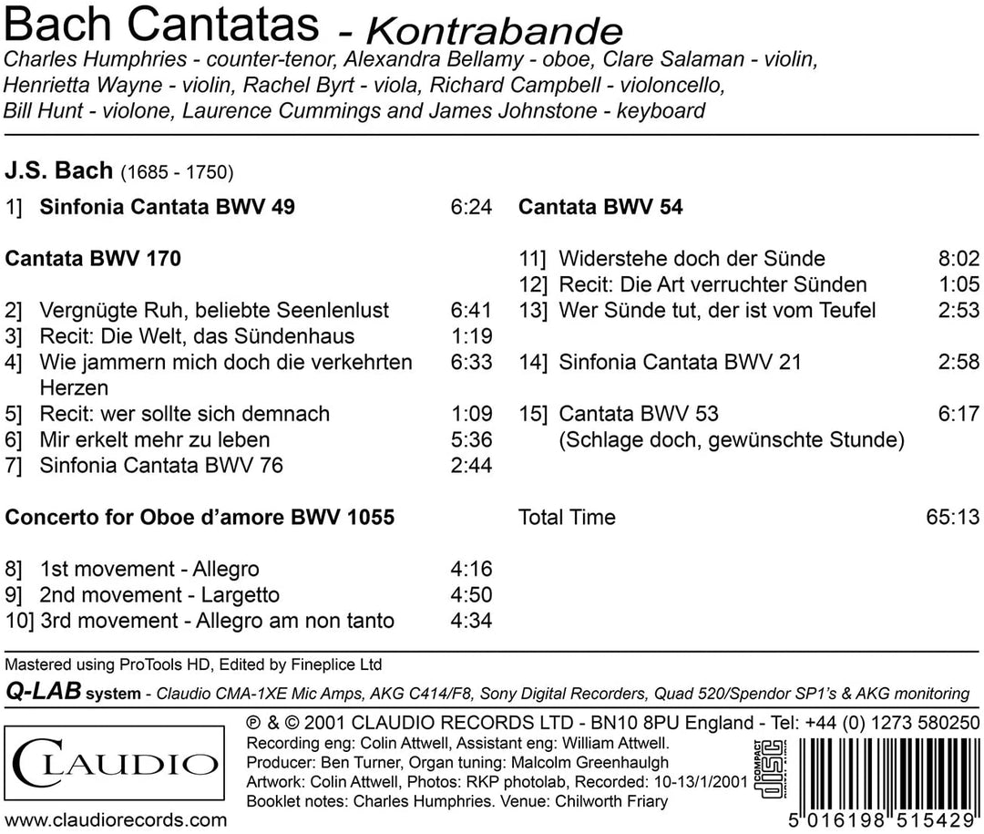 Bach: Kantaten [Charles Humphries, Alexandra Bellamy, Clare Salaman] [Claudio: CR5154-2] [Audio CD]