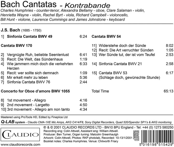 Bach: Cantatas [Charles Humphries, Alexandra Bellamy, Clare Salaman] [Claudio: CR5154-2] [Audio CD]