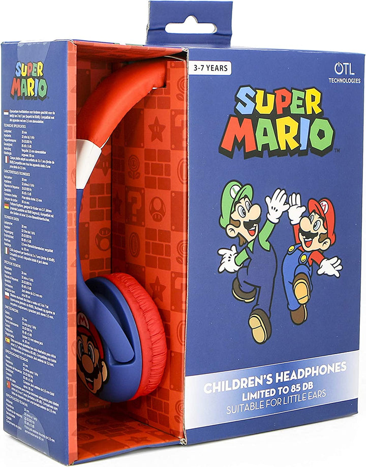 OTL Technologies SM0762 Super Mario Kinder-Kopfhörer mit Kabel, blau/rot, mit kindgerechter Lautstärke