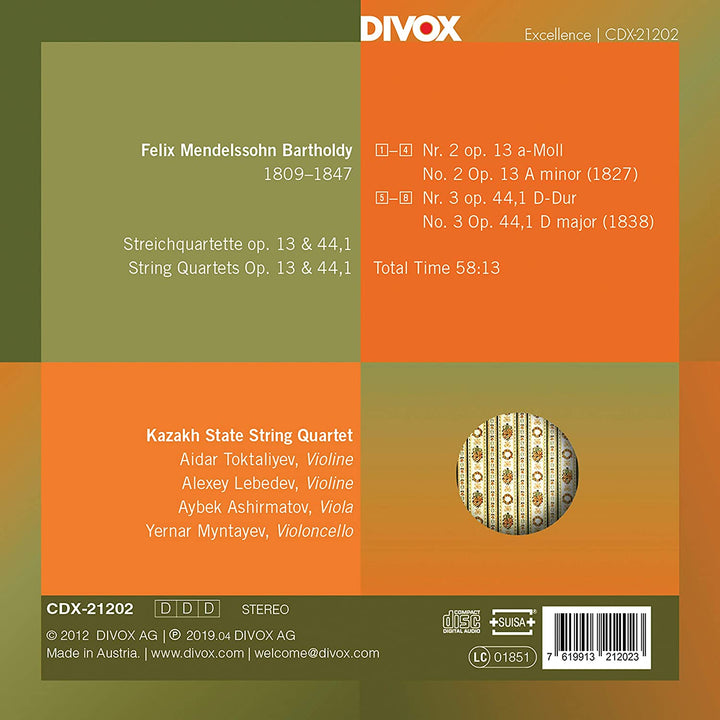 Mendelssohn: Streichquartette [Kasachisches Staatsstreichquartett] [Divox X-21202] [Audio-CD]