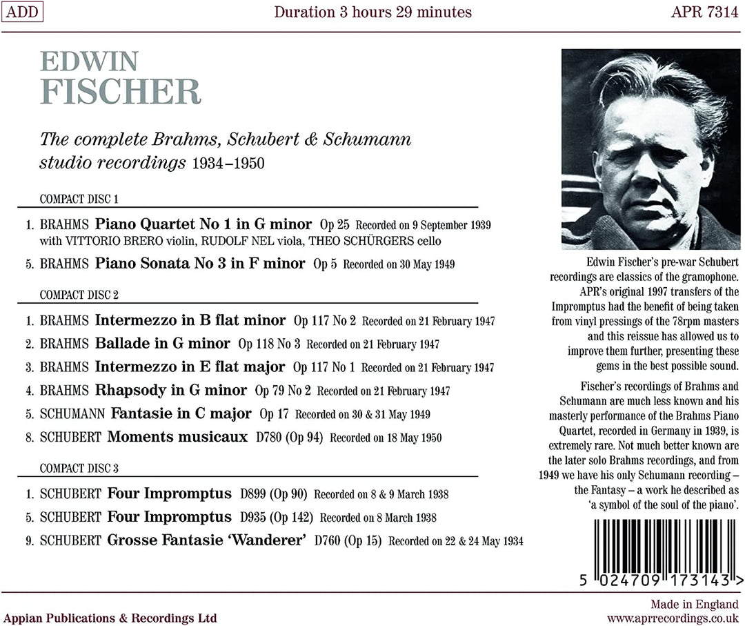 Fischer: Studio Recordings [Edwin Fischer] [Apr: APR_7314] [Audio CD]