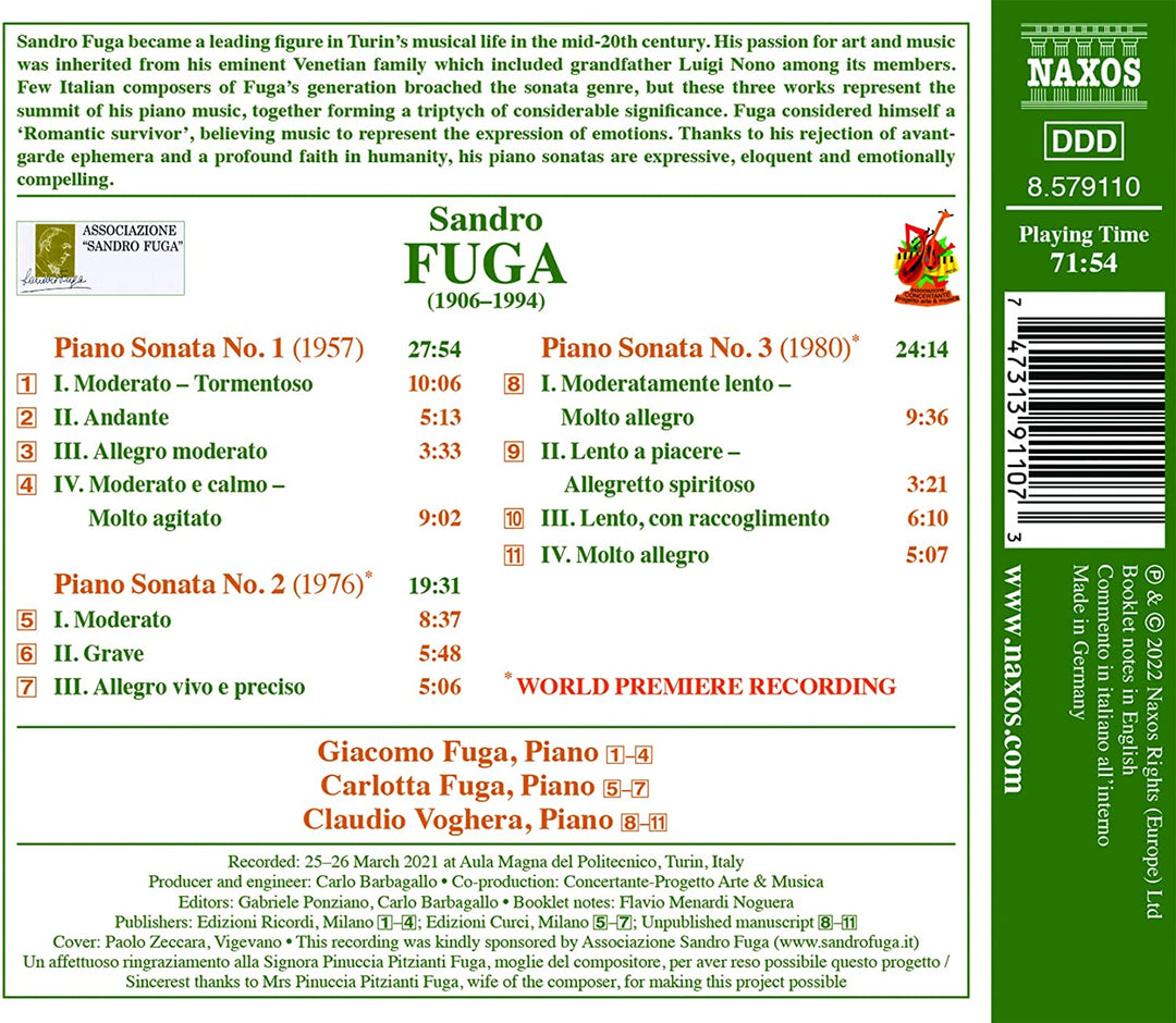 Fuga: Piano Sonatas 1 - 3 [Giacomo Fuga; Carlotta Fuga; Claudio Voghera] [Audio CD]