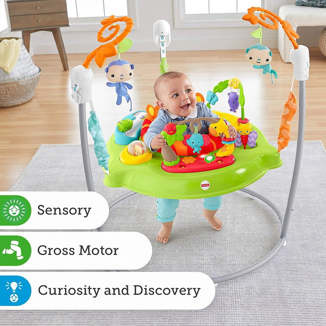 Fisher-Price Roarin' Rainforest Jumperoo, Aktivitätszentrum für Kleinkinder mit Musik, Lichtern und Geräuschen