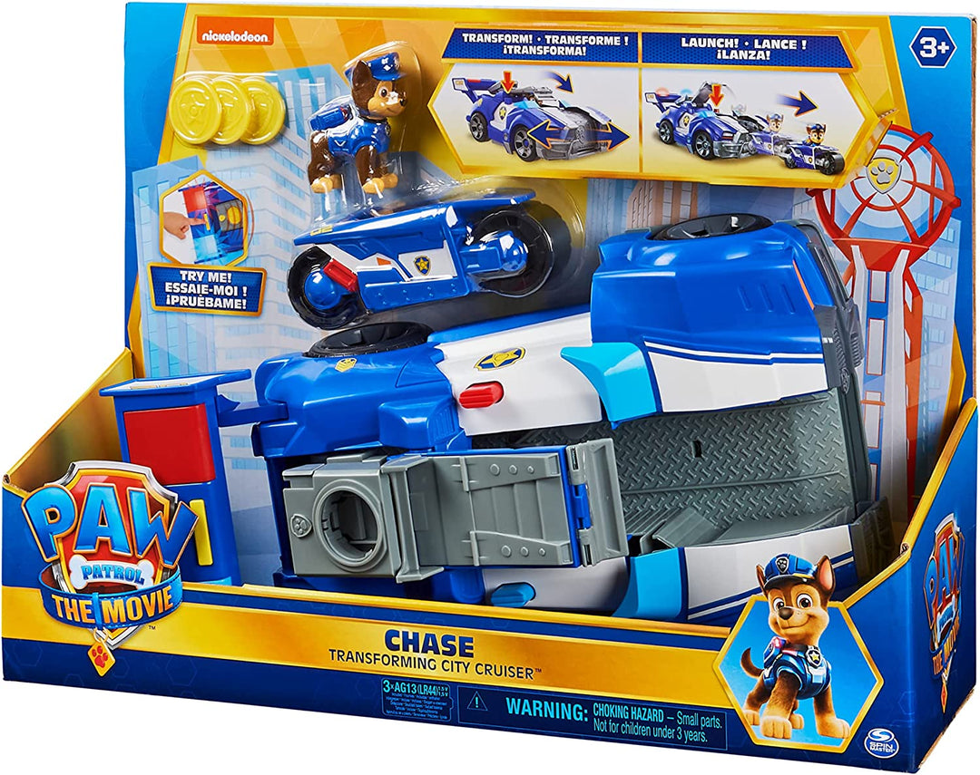 PAW Patrol Chases 2-in-1-verwandelbares Film-City-Cruiser-Spielzeugauto mit Motorrad, Lichtern und Geräuschen und Actionfigur zum Sammeln, Kinderspielzeug für Kinder ab 3 Jahren