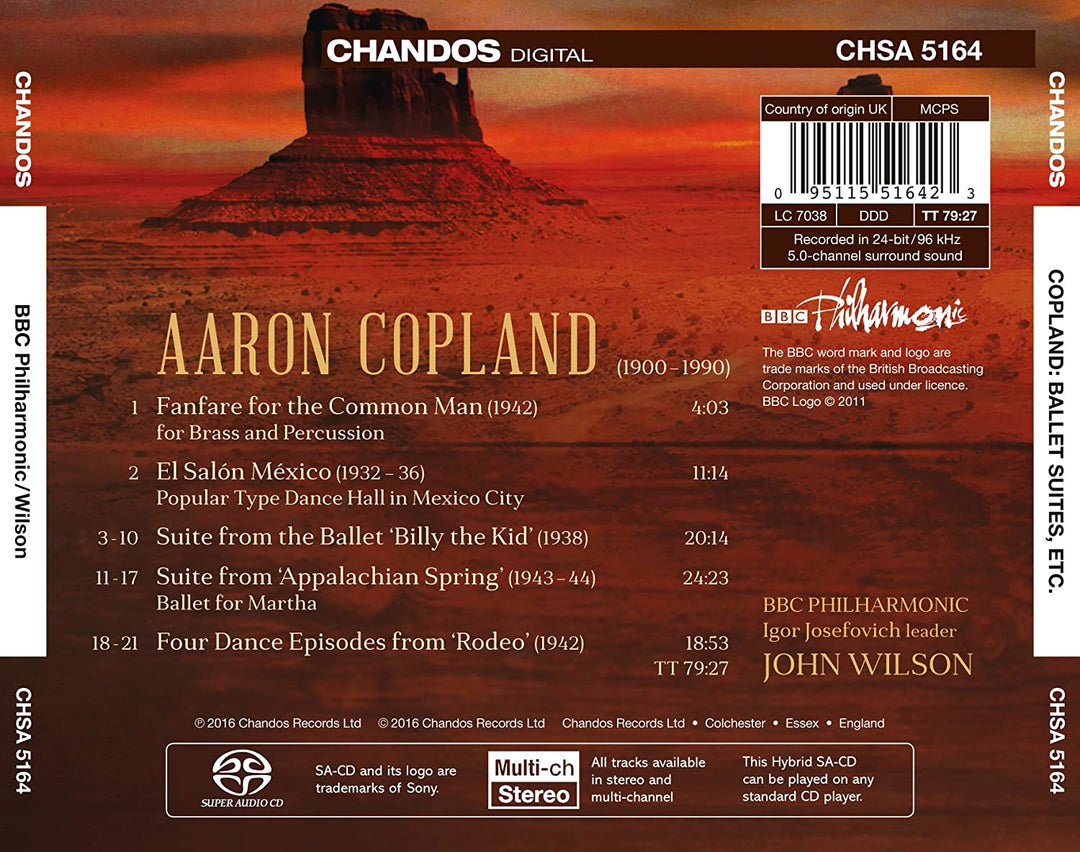 Copland: Orchestral Works Vol. 1 [BBC Philharmonic, John Wilson] [CHANDOS: CHSA 5164] [Audio CD]