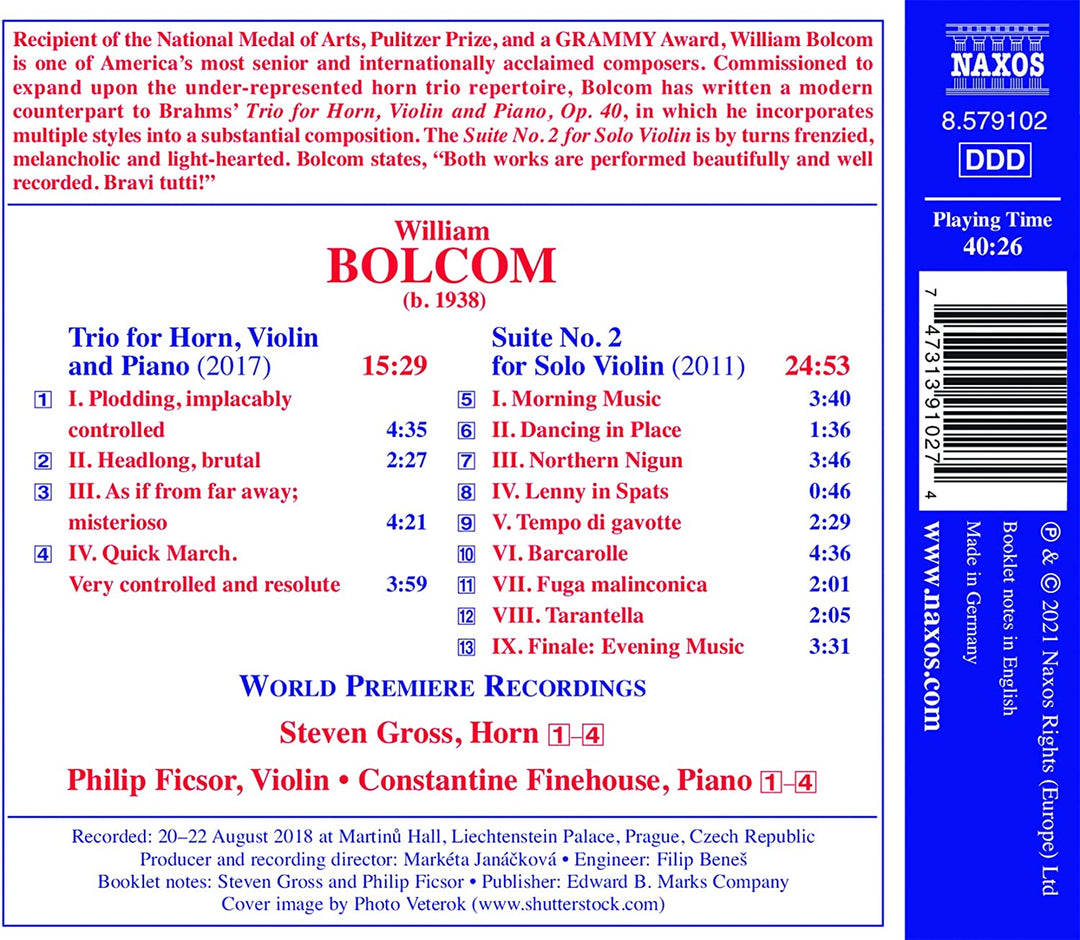 Steven Gross - Bolcom: Trio für Horn/Suite [Steven Gross; Philip Fiscor; Constantine Finehouse] [Audio-CD]