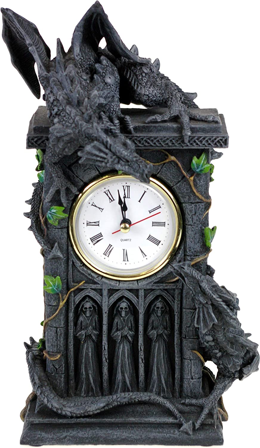 Nemesis Now Dueling Dragons Uhr 26 cm, Polyresin, Grau