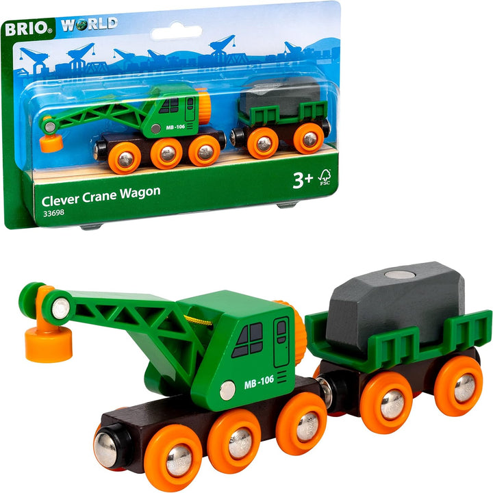 BRIO World Clever Crane Wagon for Kids Age 3 Years Up - Compatible with all BRIO Train Sets & Accessories