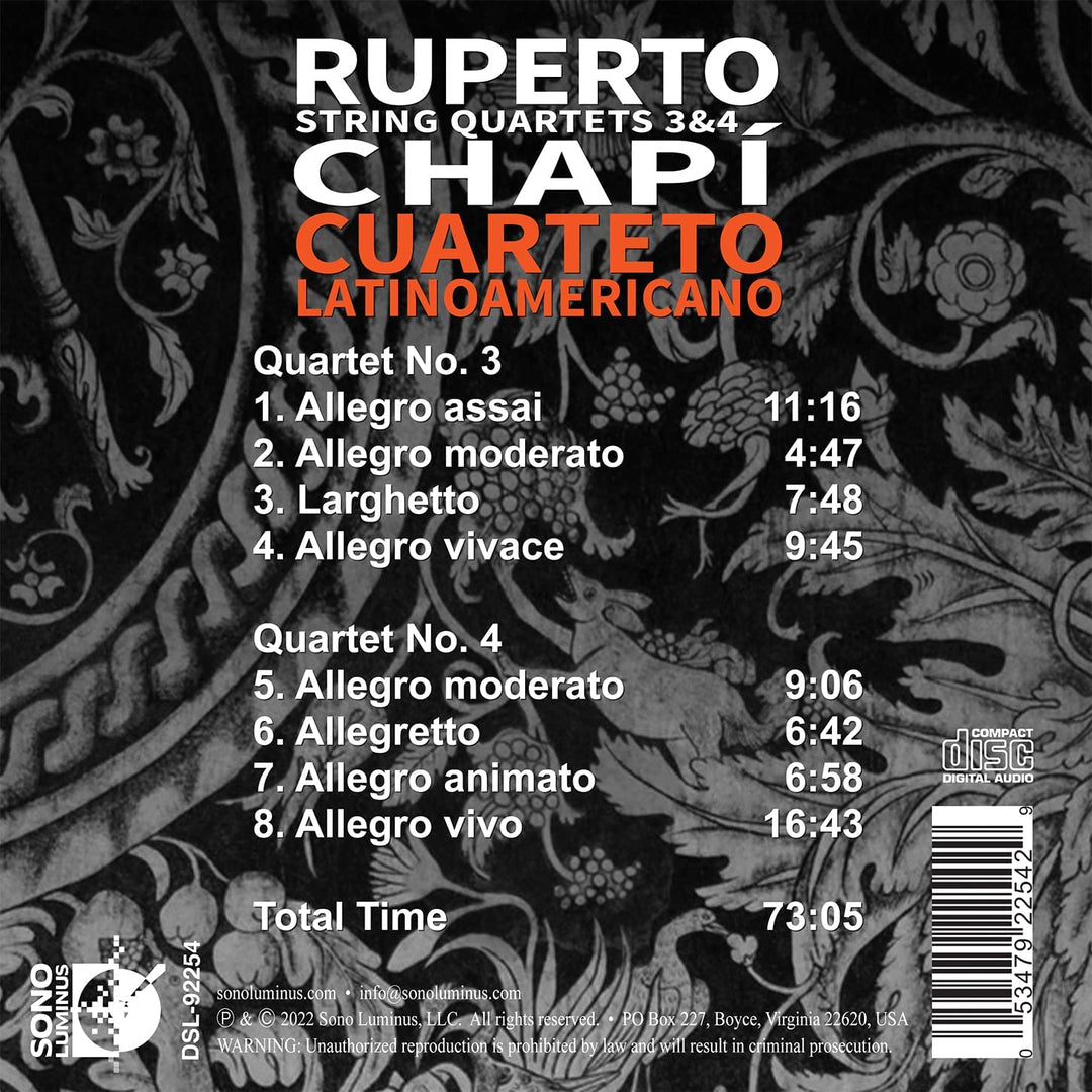 Chapi: Streichquartette 3 und 4 [Cuarteto Latinoamericano] [Sono Luminus: DSL-92254] [Audio CD]