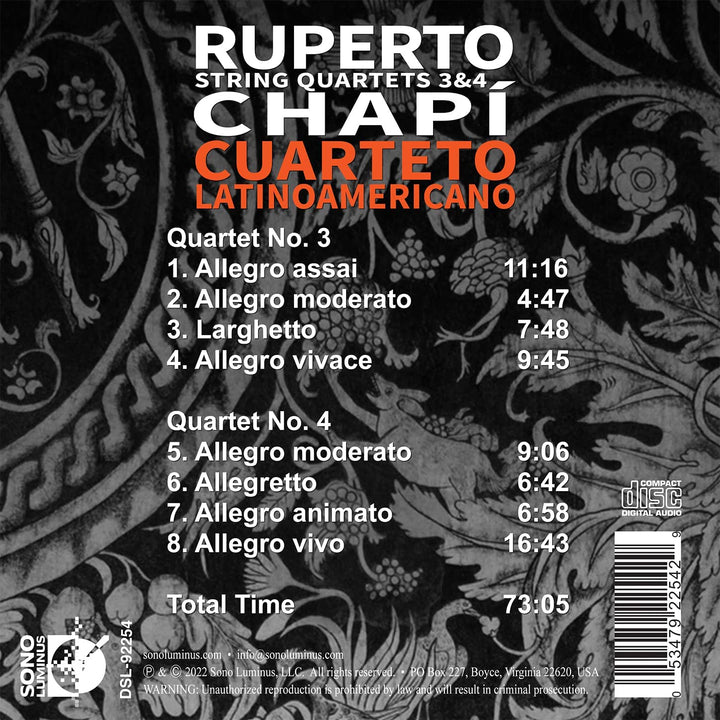 Chapi: Streichquartette 3 und 4 [Cuarteto Latinoamericano] [Sono Luminus: DSL-92254] [Audio CD]