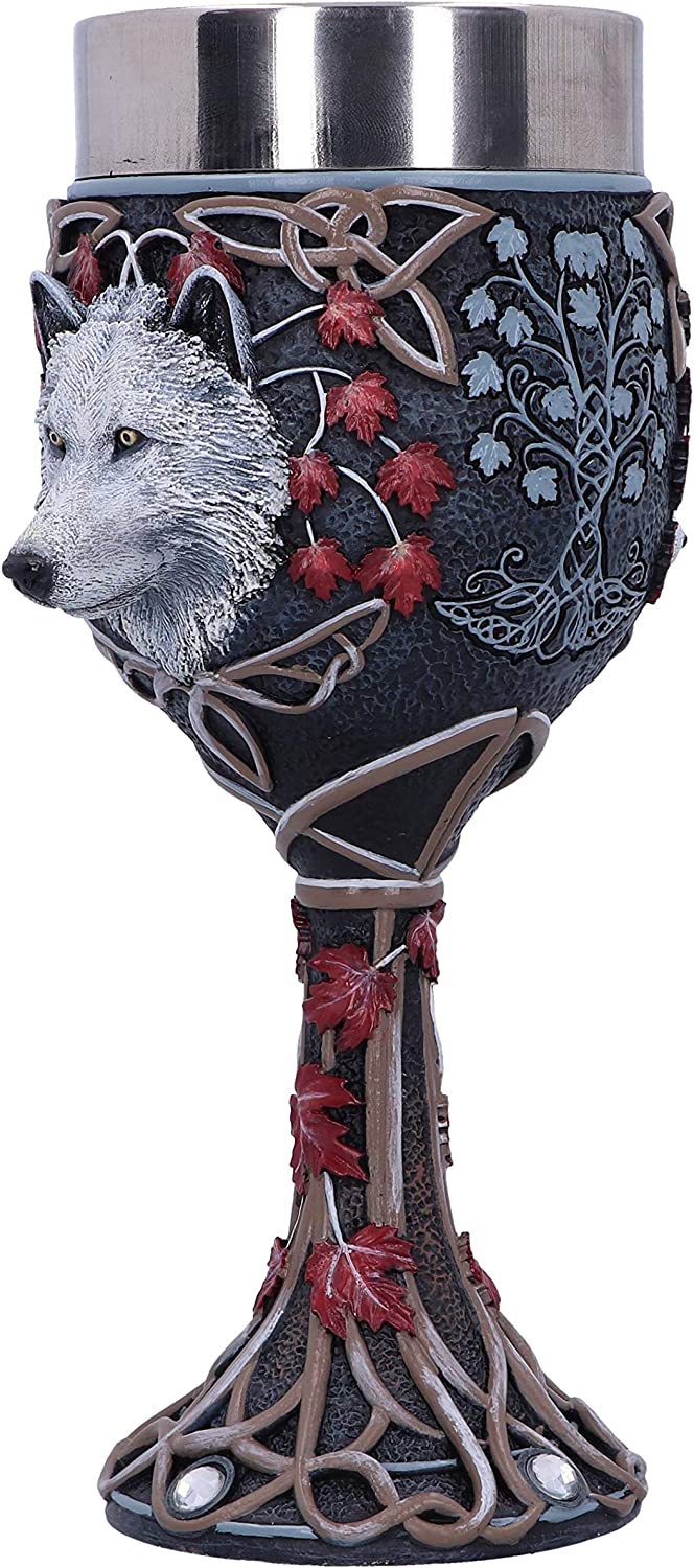Nemesis Now Lisa Parker Guardian of The Fall White Autumn Wolf Goblet, 19.5cm