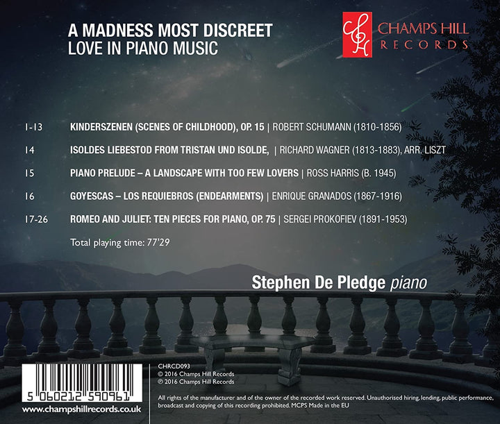 Stephen De Pledge – A Madness Most Discreet [Stephen De Pledge] [Champs Hill: CHR 093] [Audio CD]